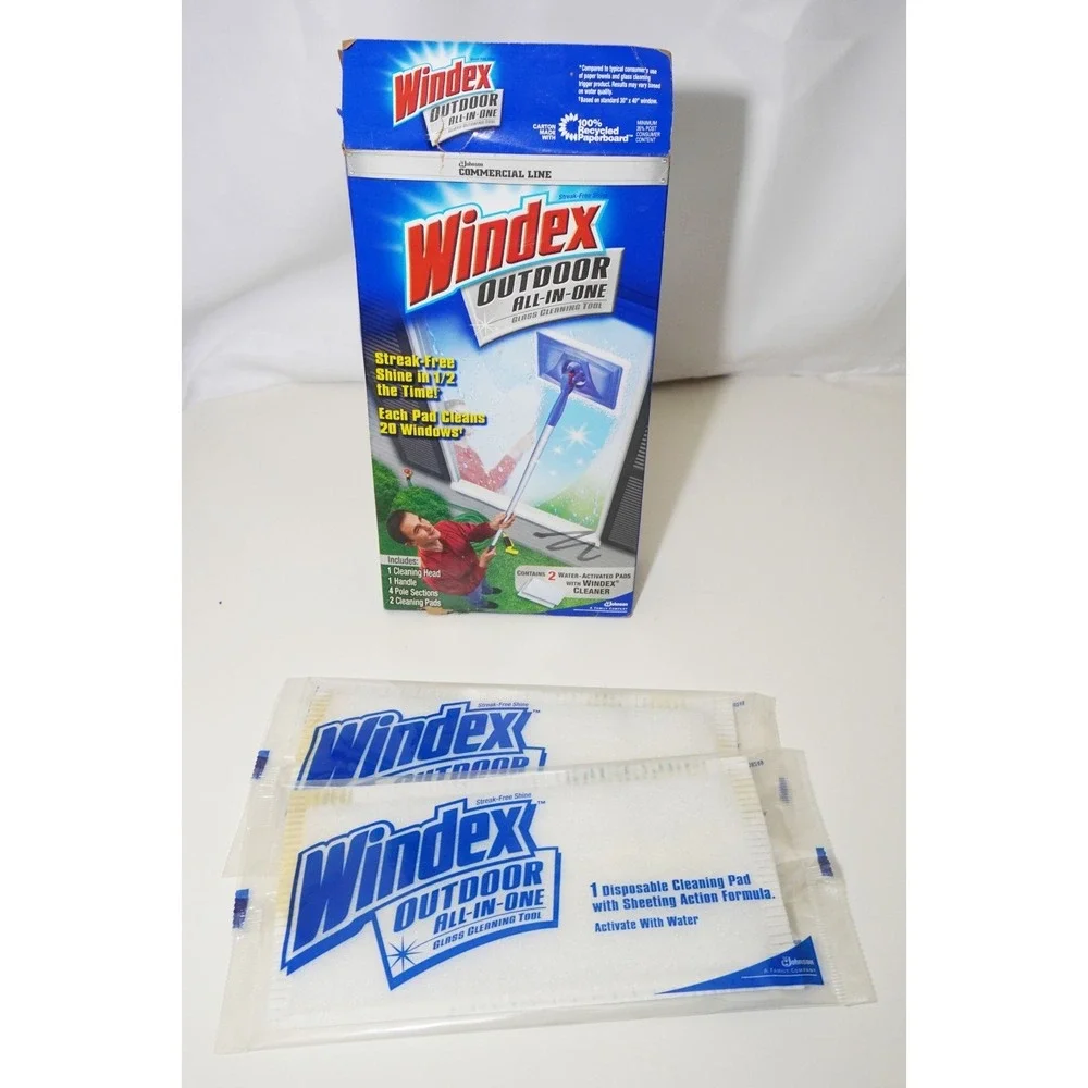 New Windex Outdoor All-In-One Glass Cleaning Tool and 2 Sealed Pads Discontinued